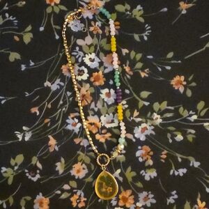 Colorful Beaded Necklace with Gold Pendant